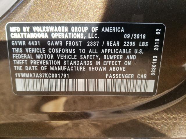 Photo 9 VIN: 1VWMA7A37KC001791 - VOLKSWAGEN PASSAT 