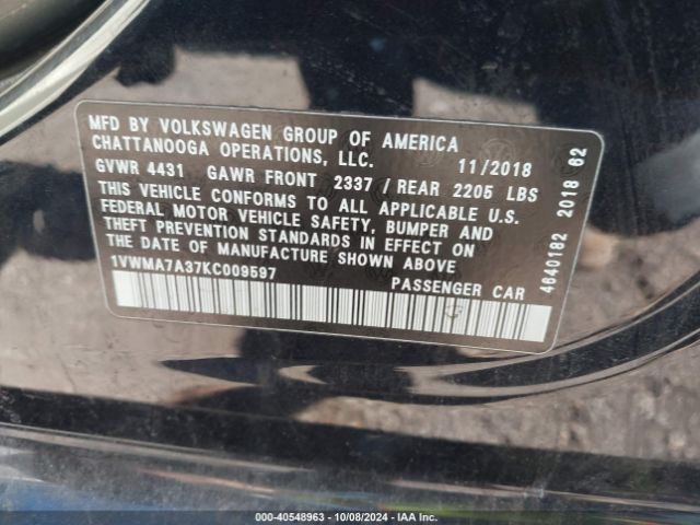 Photo 8 VIN: 1VWMA7A37KC009597 - VOLKSWAGEN PASSAT 