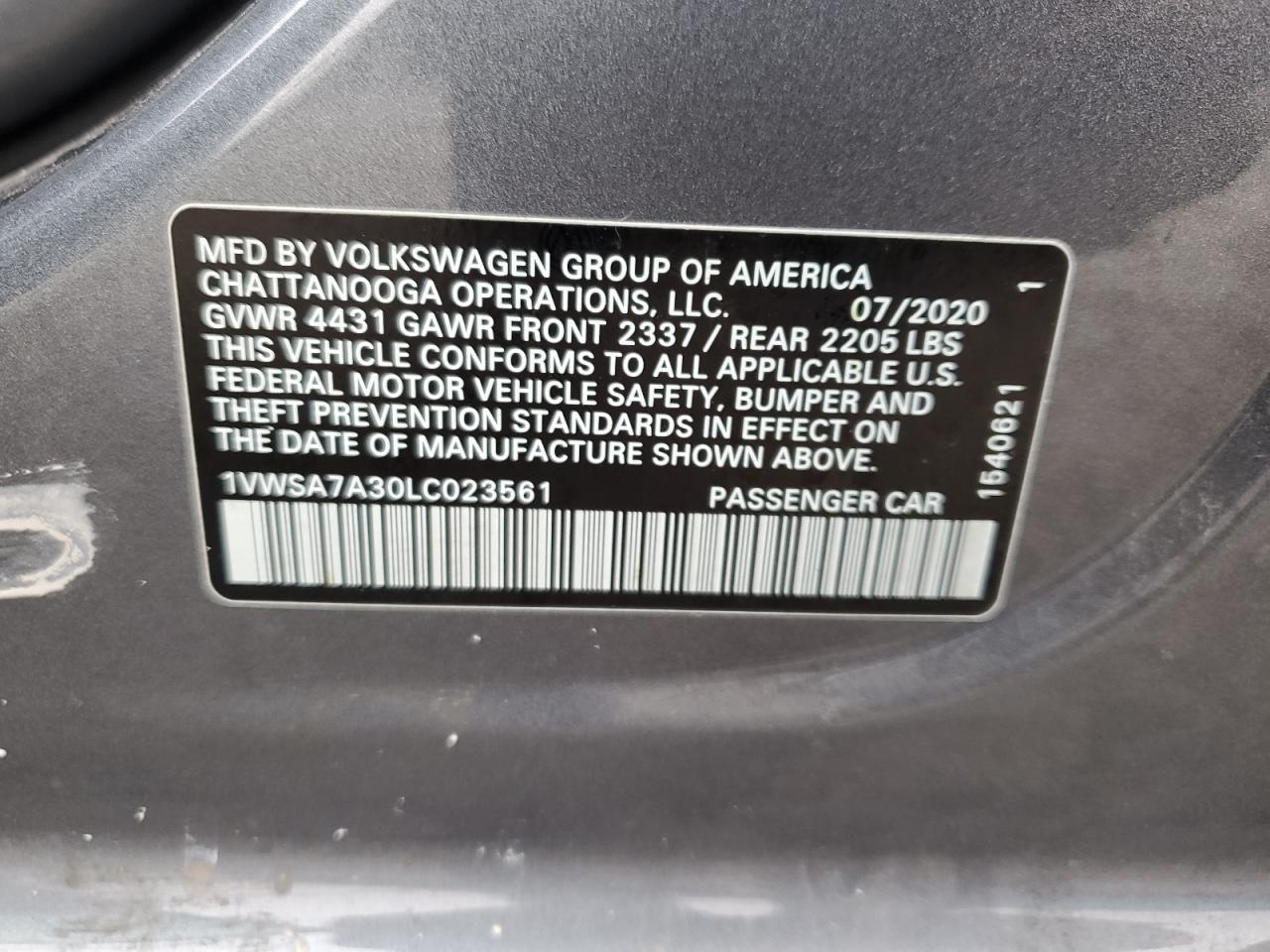 Photo 11 VIN: 1VWSA7A30LC023561 - VOLKSWAGEN PASSAT 