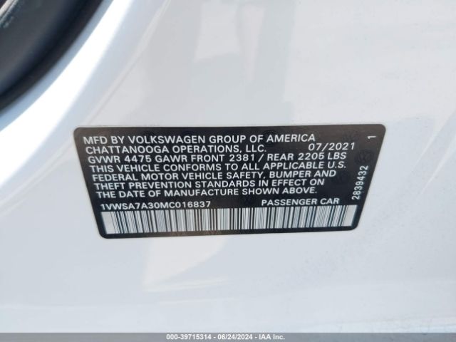 Photo 8 VIN: 1VWSA7A30MC016837 - VOLKSWAGEN PASSAT 