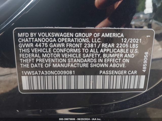 Photo 8 VIN: 1VWSA7A30NC009081 - VOLKSWAGEN PASSAT 