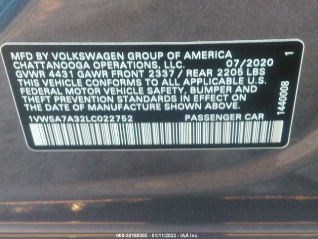 Photo 8 VIN: 1VWSA7A32LC022752 - VOLKSWAGEN PASSAT 