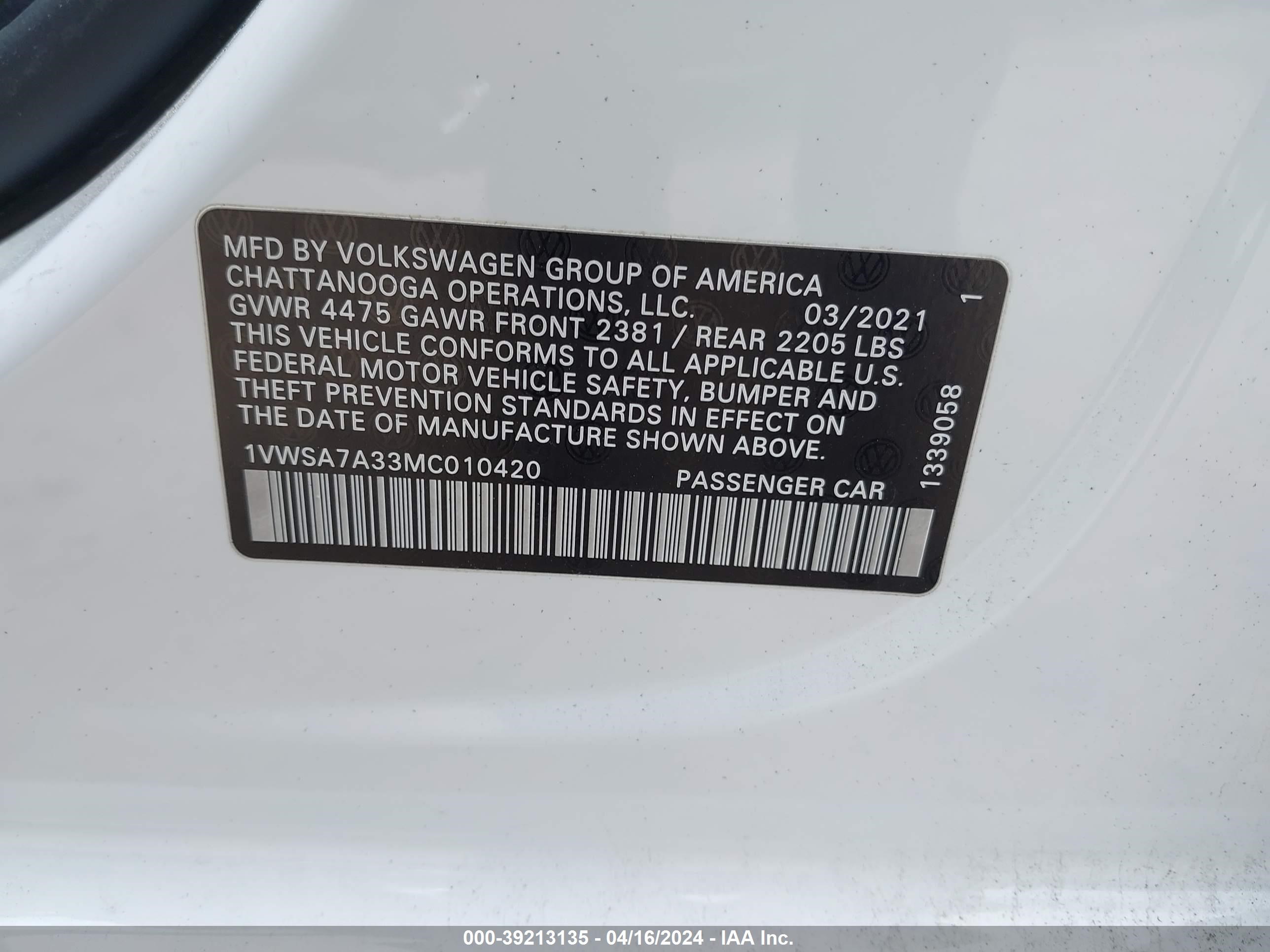 Photo 8 VIN: 1VWSA7A33MC010420 - VOLKSWAGEN PASSAT 