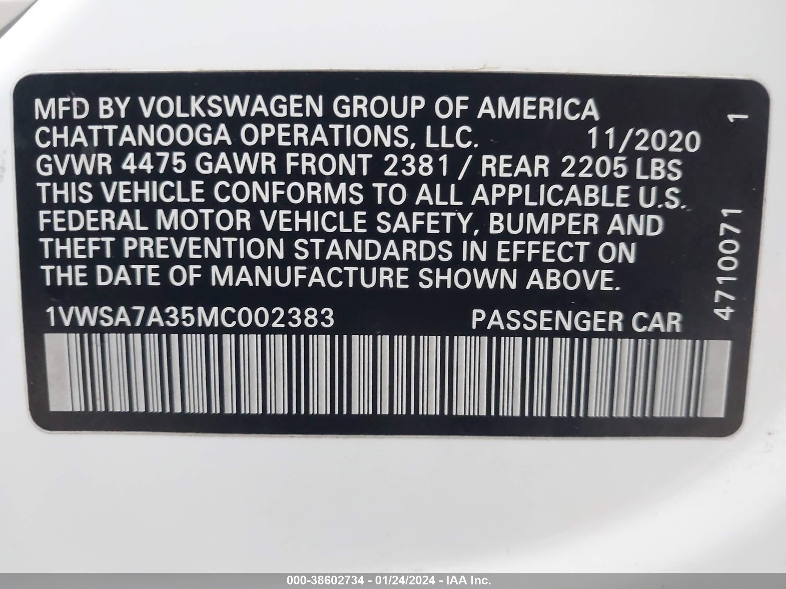 Photo 8 VIN: 1VWSA7A35MC002383 - VOLKSWAGEN PASSAT 