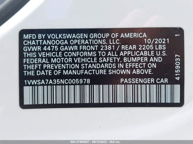 Photo 8 VIN: 1VWSA7A35NC005978 - VOLKSWAGEN PASSAT 