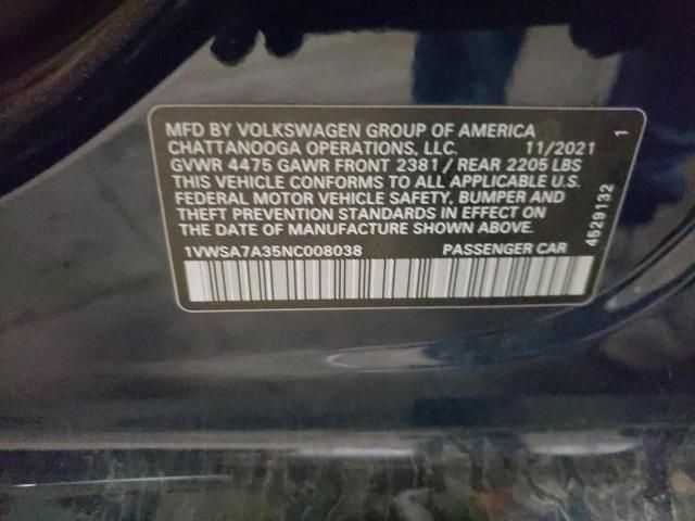 Photo 11 VIN: 1VWSA7A35NC008038 - VOLKSWAGEN PASSAT SE 