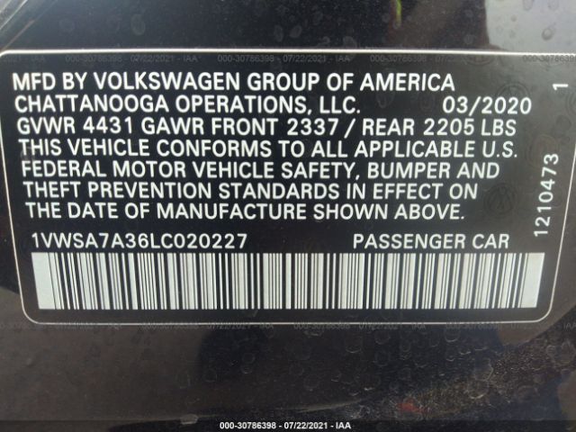 Photo 8 VIN: 1VWSA7A36LC020227 - VOLKSWAGEN PASSAT 