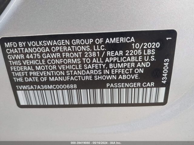 Photo 8 VIN: 1VWSA7A36MC000688 - VOLKSWAGEN PASSAT 