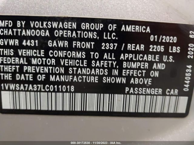 Photo 8 VIN: 1VWSA7A37LC011018 - VOLKSWAGEN PASSAT 