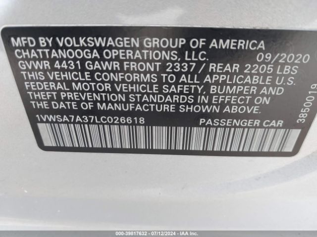 Photo 8 VIN: 1VWSA7A37LC026618 - VOLKSWAGEN PASSAT 