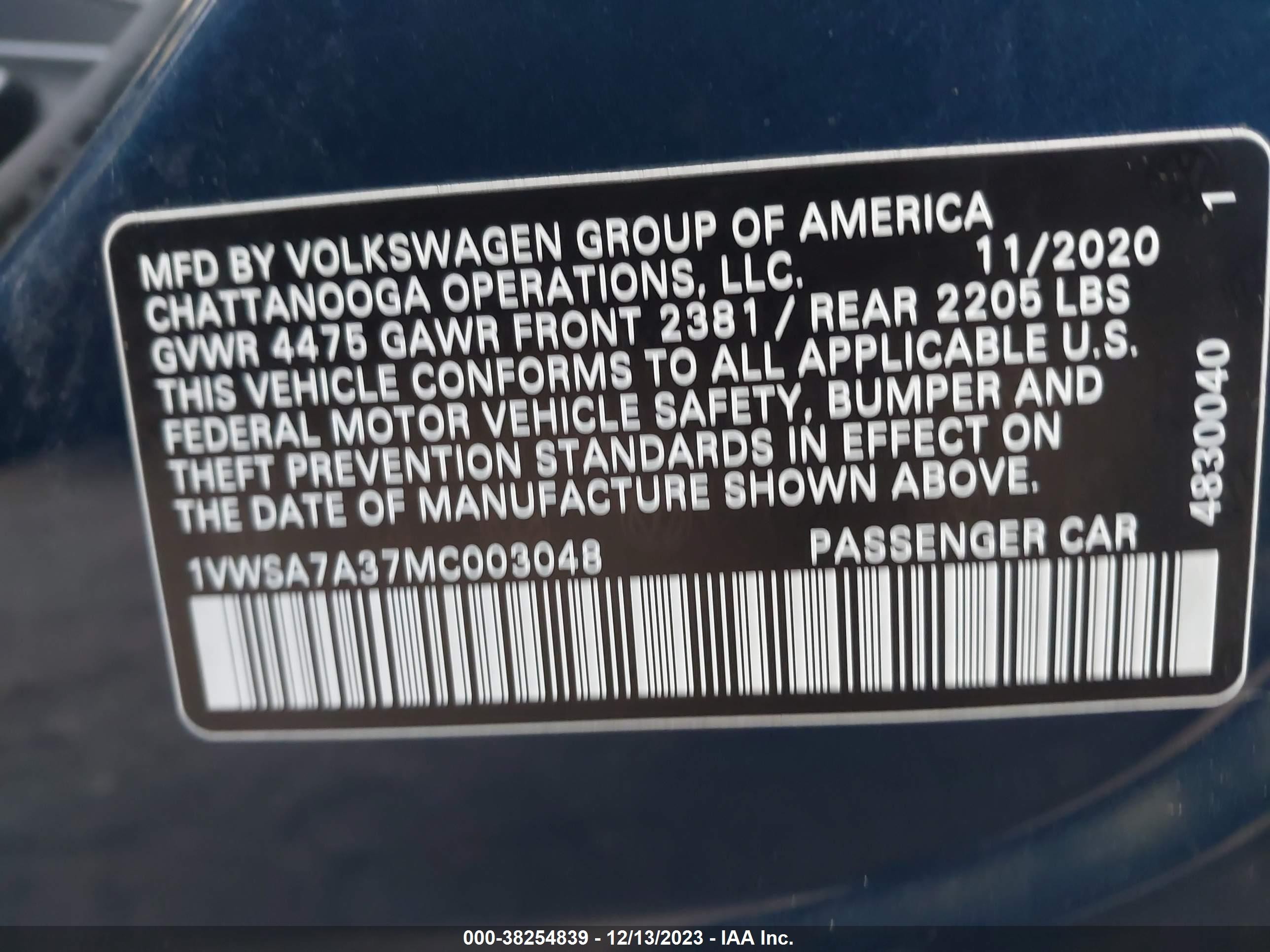 Photo 8 VIN: 1VWSA7A37MC003048 - VOLKSWAGEN PASSAT 