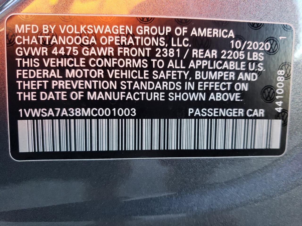 Photo 11 VIN: 1VWSA7A38MC001003 - VOLKSWAGEN PASSAT 