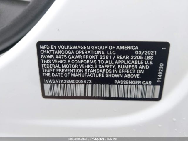 Photo 8 VIN: 1VWSA7A38MC009473 - VOLKSWAGEN PASSAT 