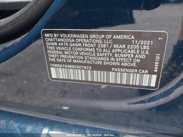 Photo 8 VIN: 1VWSA7A38NC007823 - VOLKSWAGEN PASSAT 