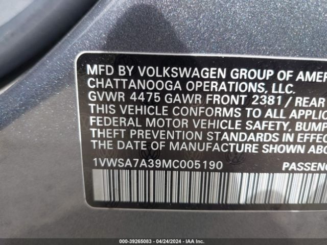 Photo 8 VIN: 1VWSA7A39MC005190 - VOLKSWAGEN PASSAT 