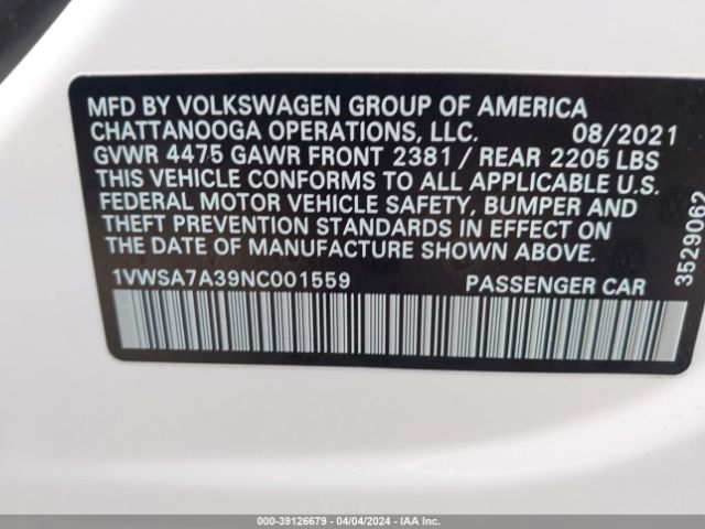 Photo 8 VIN: 1VWSA7A39NC001559 - VOLKSWAGEN PASSAT 