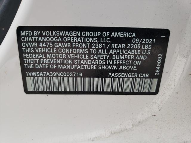 Photo 11 VIN: 1VWSA7A39NC003716 - VOLKSWAGEN PASSAT SE 