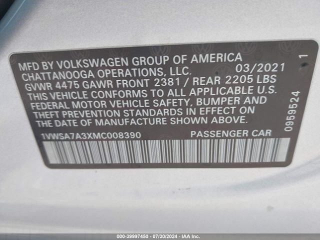 Photo 8 VIN: 1VWSA7A3XMC008390 - VOLKSWAGEN PASSAT 