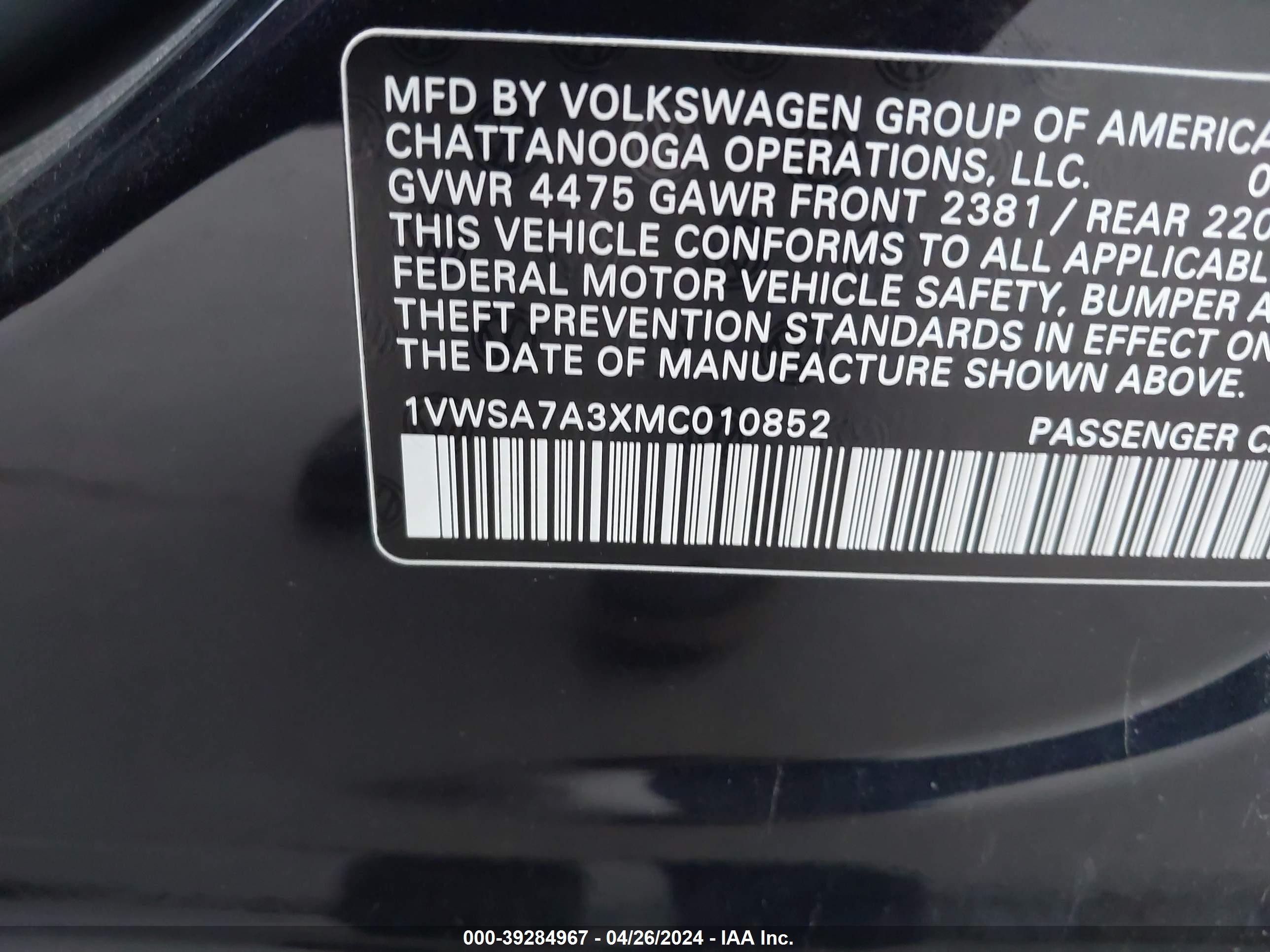 Photo 8 VIN: 1VWSA7A3XMC010852 - VOLKSWAGEN PASSAT 