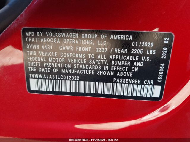 Photo 8 VIN: 1VWWA7A31LC012022 - VOLKSWAGEN PASSAT 