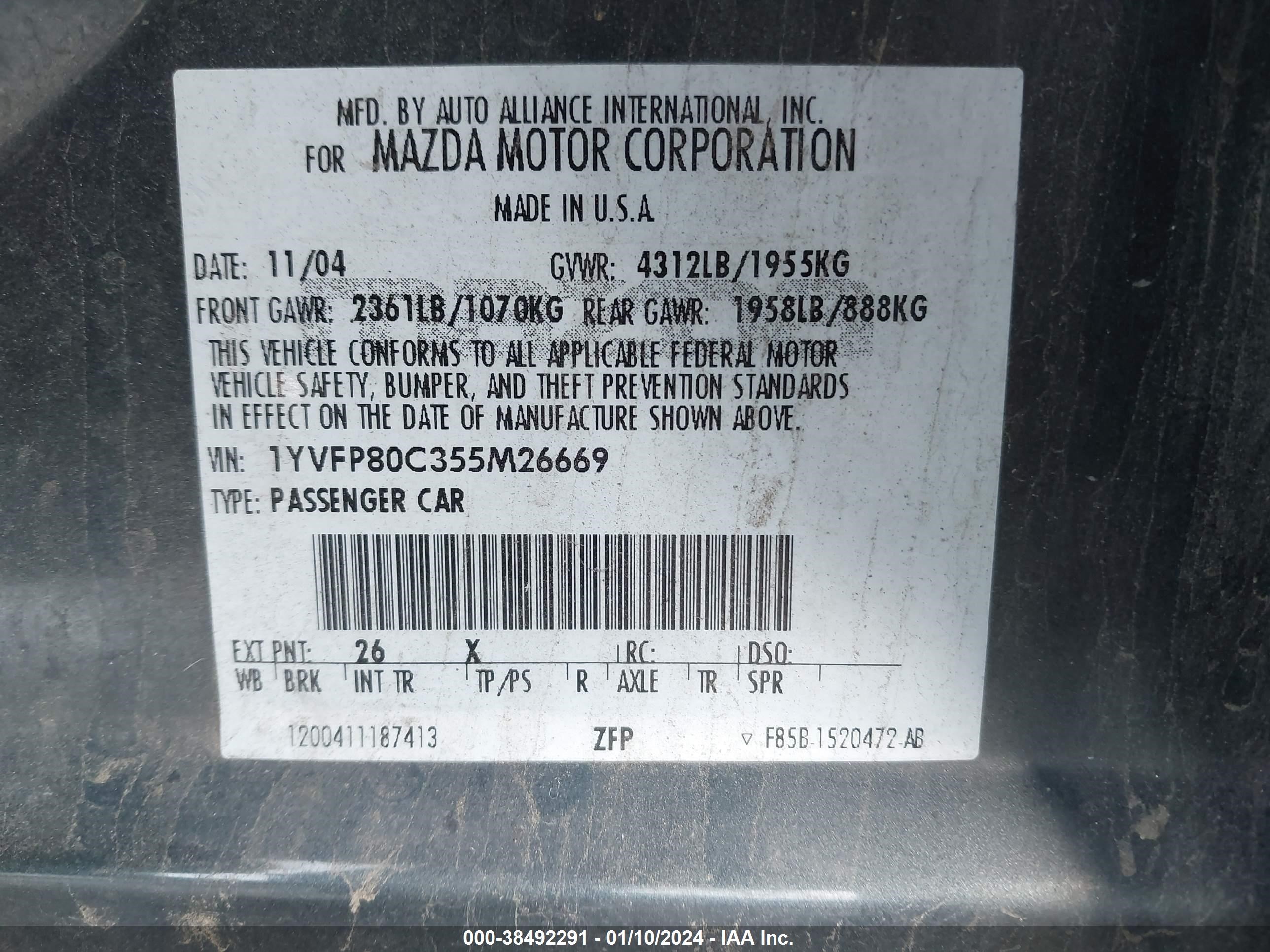 Photo 8 VIN: 1YVFP80C355M26669 - MAZDA 6 