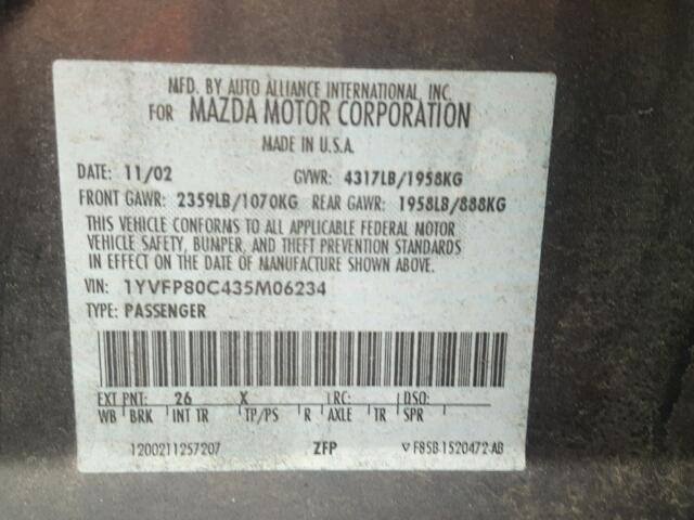 Photo 9 VIN: 1YVFP80C435M06234 - MAZDA 6 