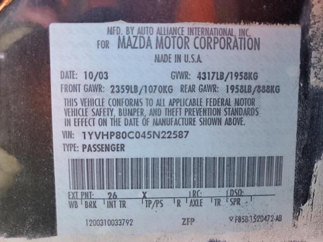 Photo 11 VIN: 1YVHP80C045N22587 - MAZDA 6 