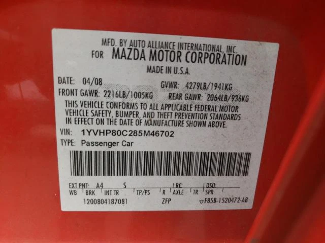 Photo 11 VIN: 1YVHP80C285M46702 - MAZDA 6 I 