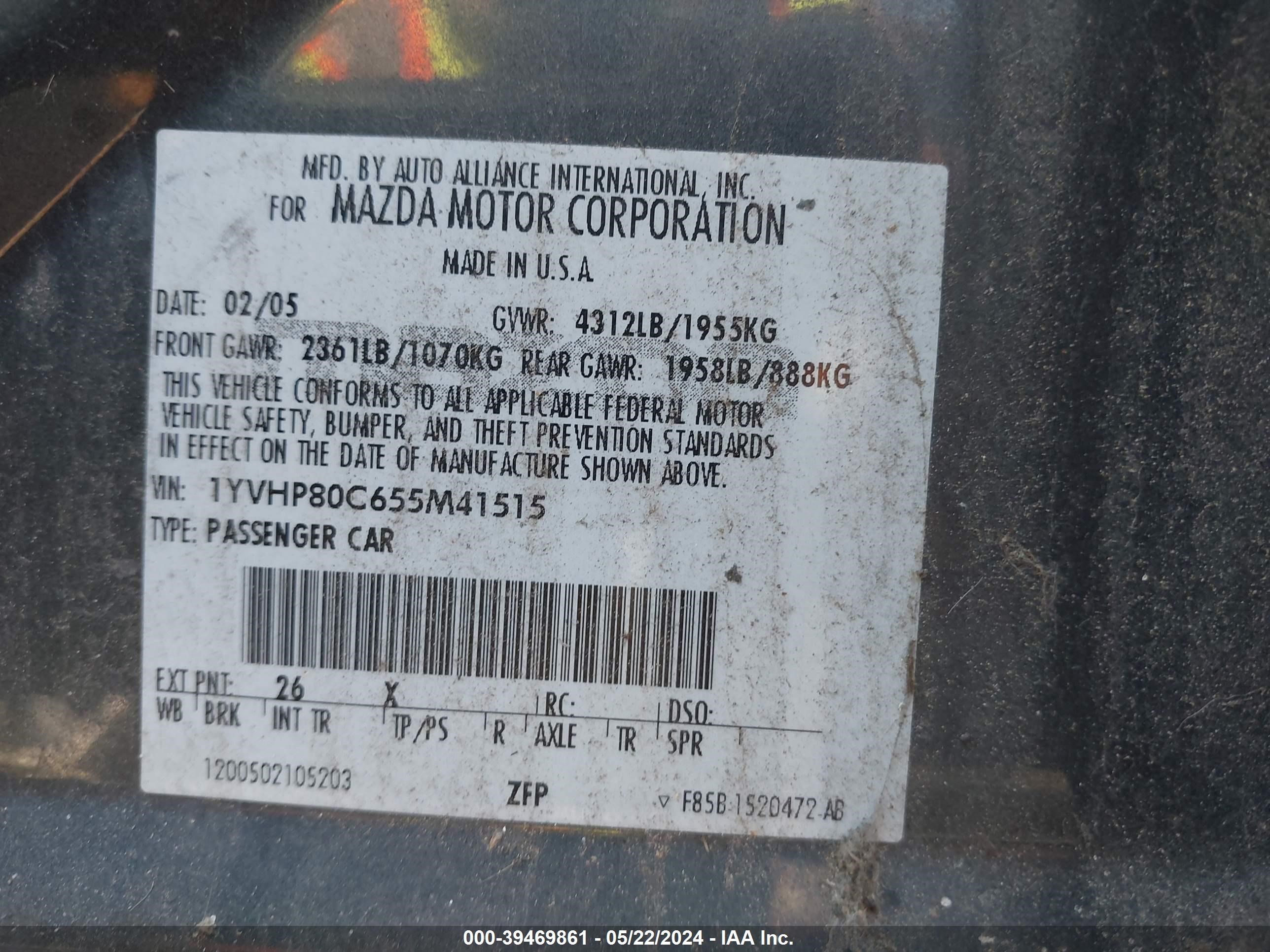 Photo 8 VIN: 1YVHP80C655M41515 - MAZDA 6 