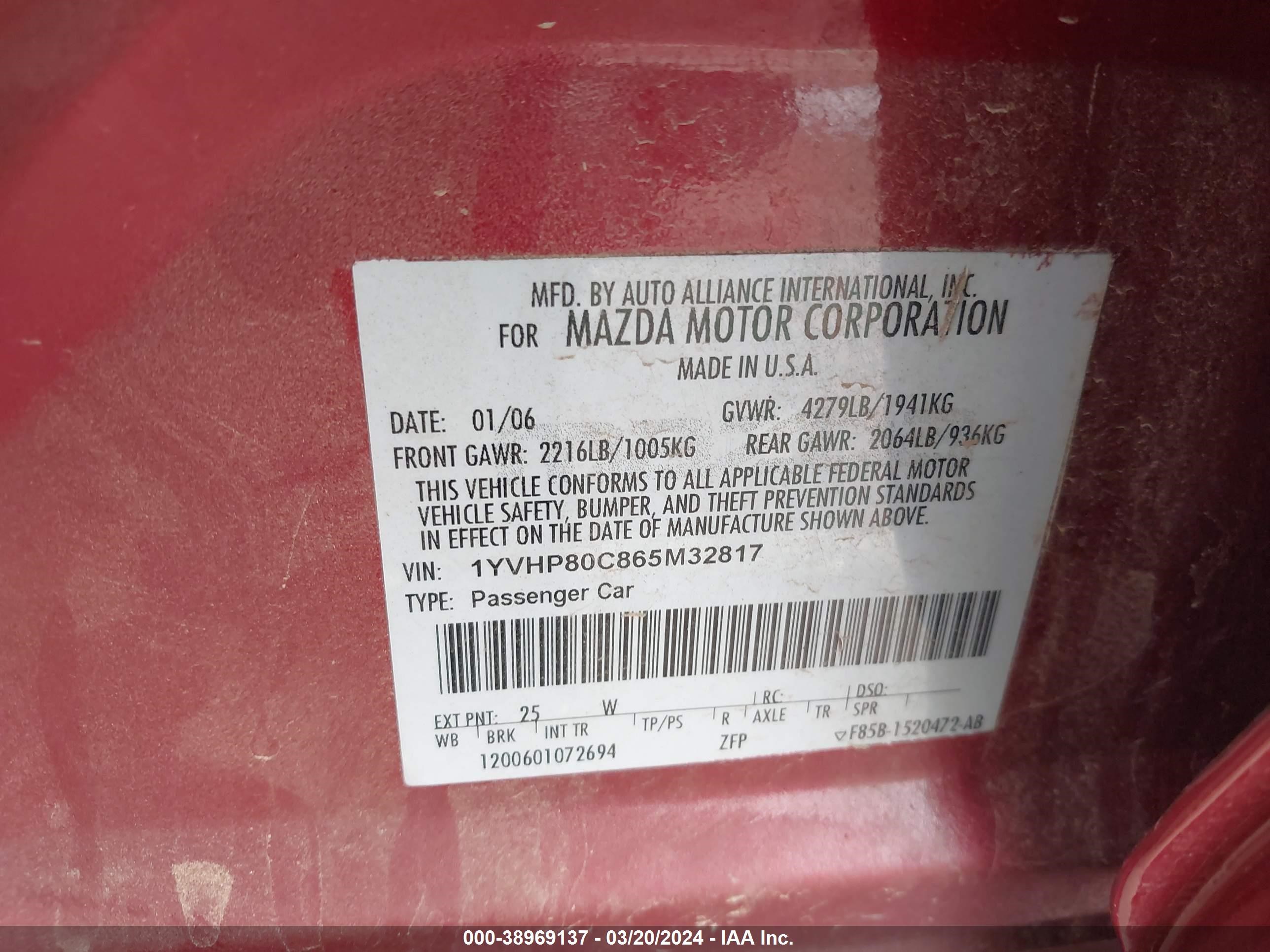 Photo 8 VIN: 1YVHP80C865M32817 - MAZDA 6 