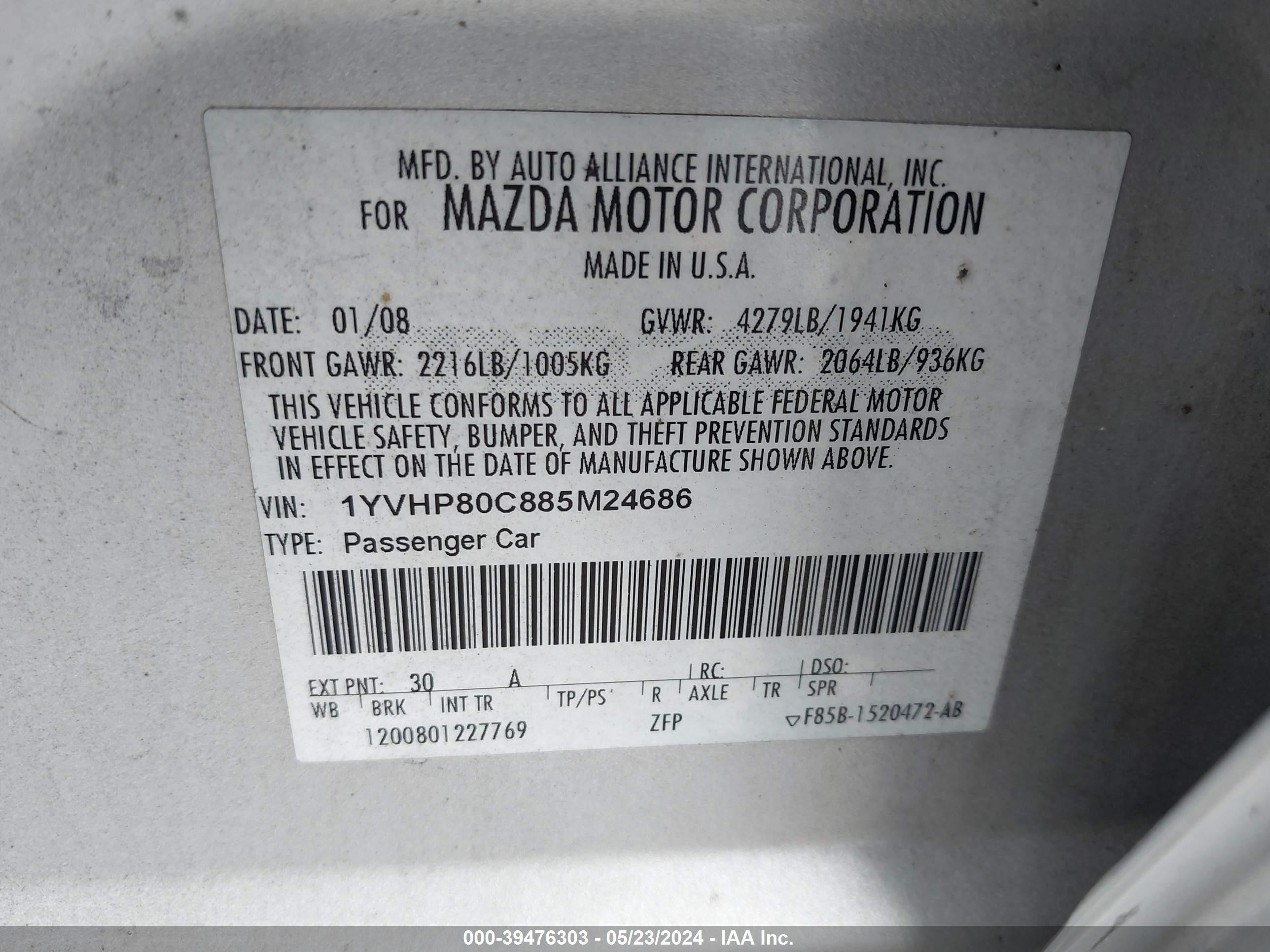 Photo 8 VIN: 1YVHP80C885M24686 - MAZDA 6 