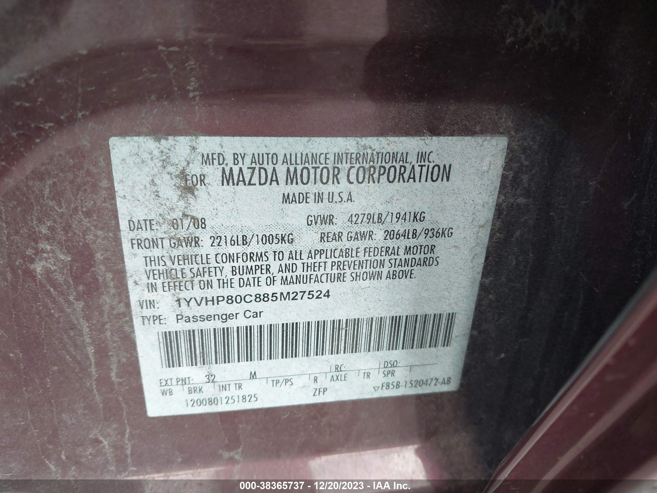 Photo 8 VIN: 1YVHP80C885M27524 - MAZDA 6 