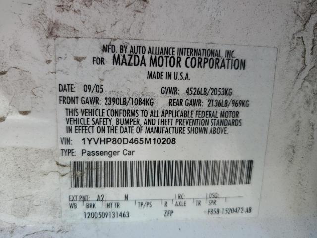 Photo 11 VIN: 1YVHP80D465M10208 - MAZDA 6 