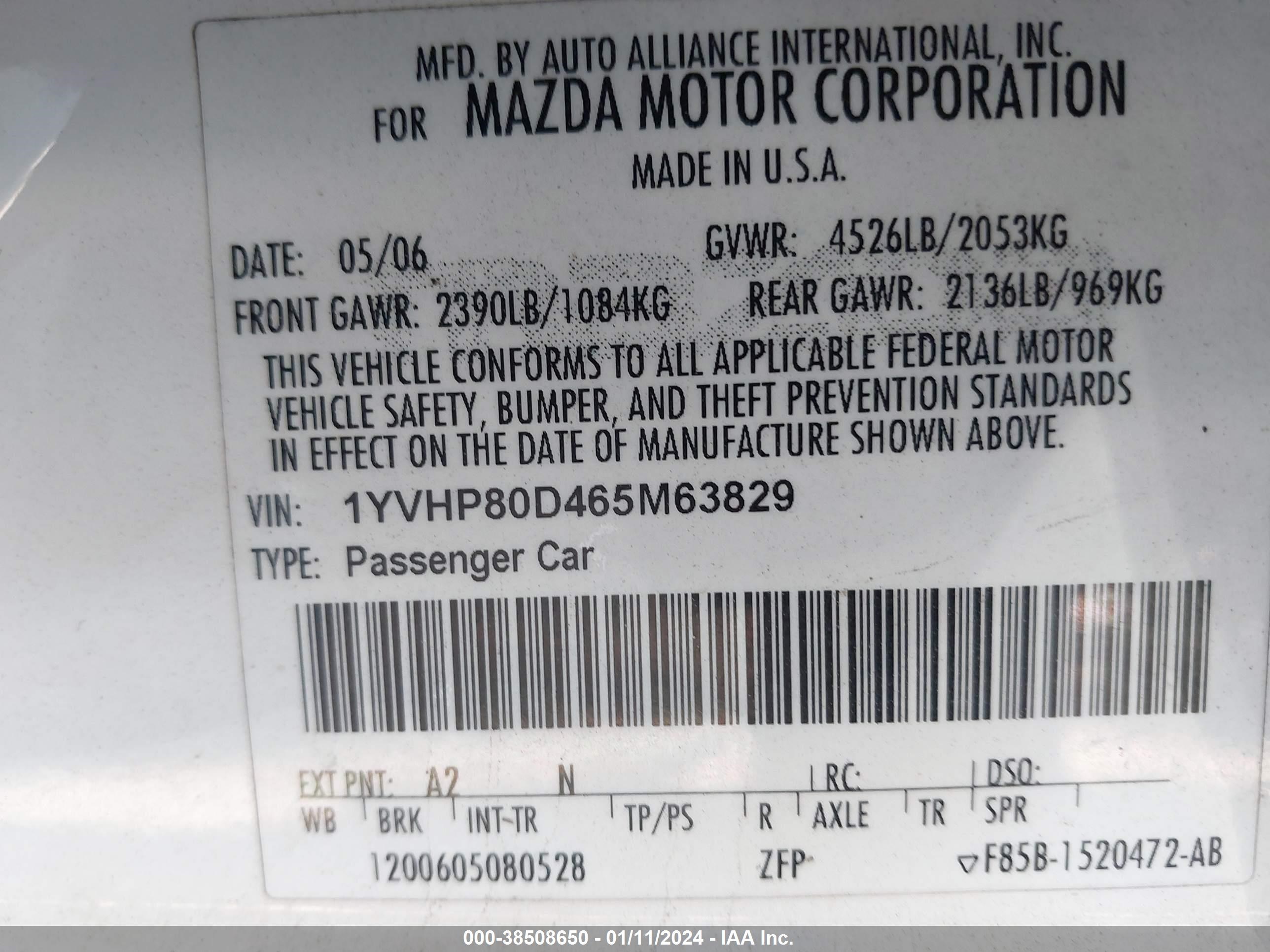 Photo 8 VIN: 1YVHP80D465M63829 - MAZDA 6 