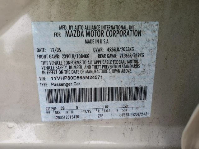 Photo 11 VIN: 1YVHP80D565M24571 - MAZDA 6 S 