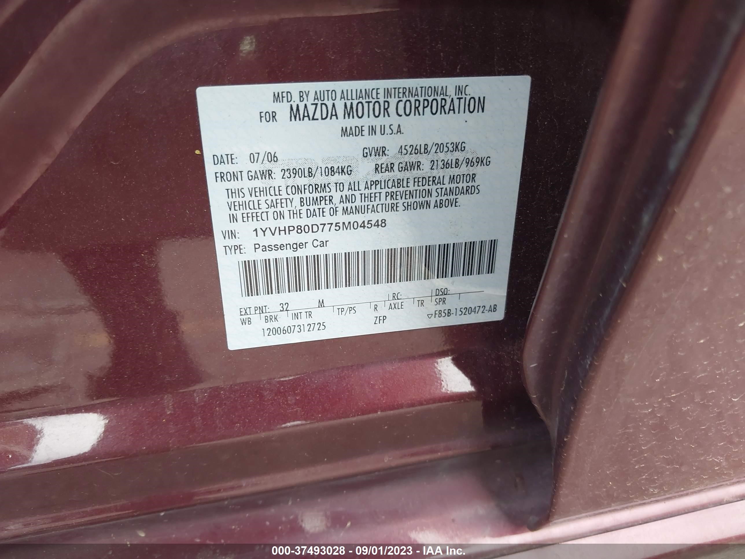 Photo 8 VIN: 1YVHP80D775M04548 - MAZDA 6 