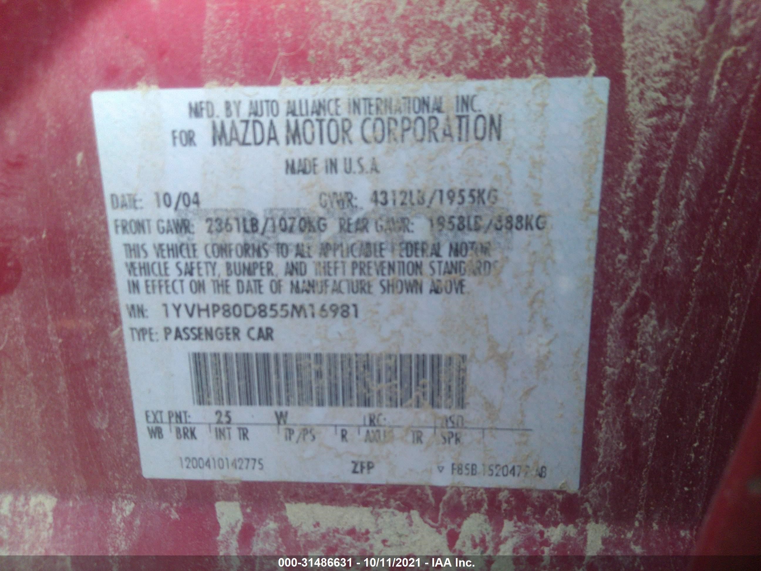 Photo 8 VIN: 1YVHP80D855M16981 - MAZDA 6 