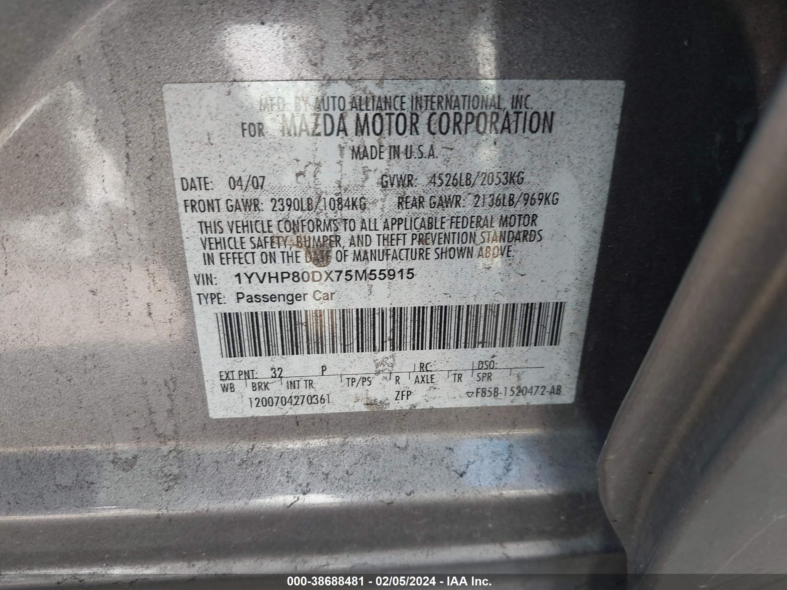 Photo 8 VIN: 1YVHP80DX75M55915 - MAZDA 6 