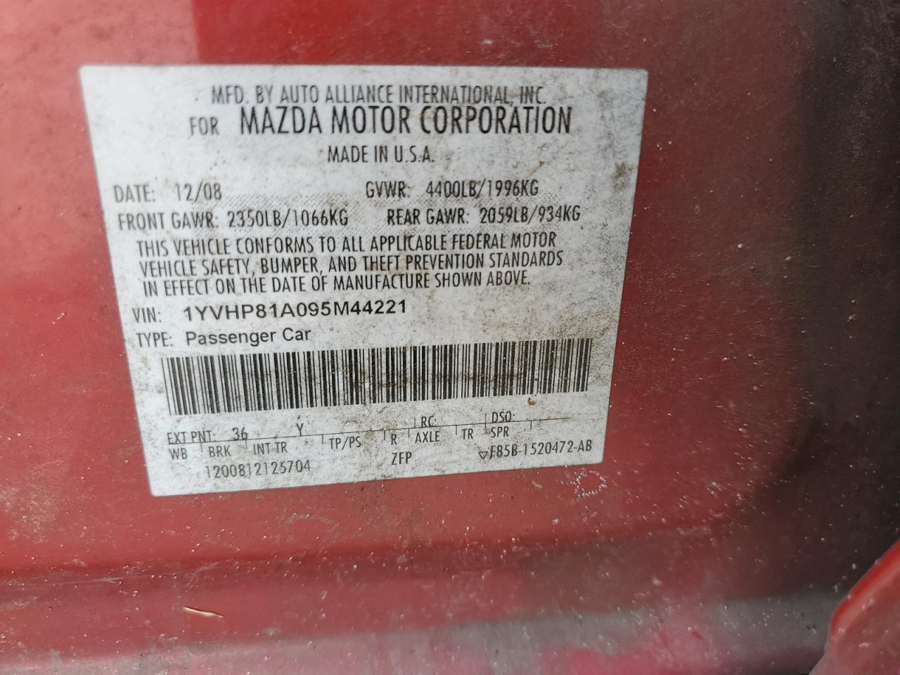 Photo 11 VIN: 1YVHP81A095M44221 - MAZDA 6 