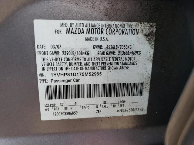 Photo 12 VIN: 1YVHP81D175M52965 - MAZDA 6 S 