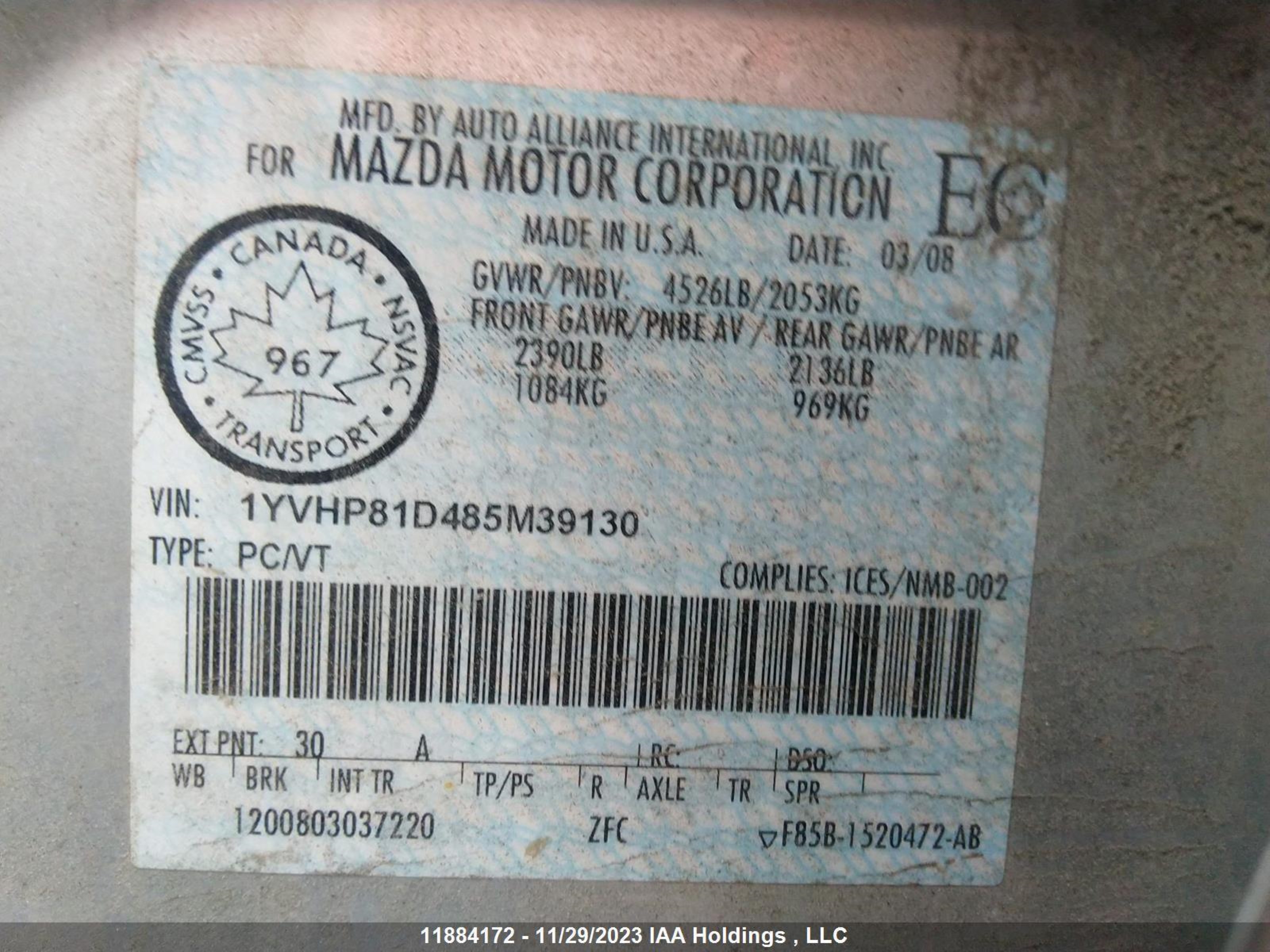 Photo 8 VIN: 1YVHP81D485M39130 - MAZDA 6 