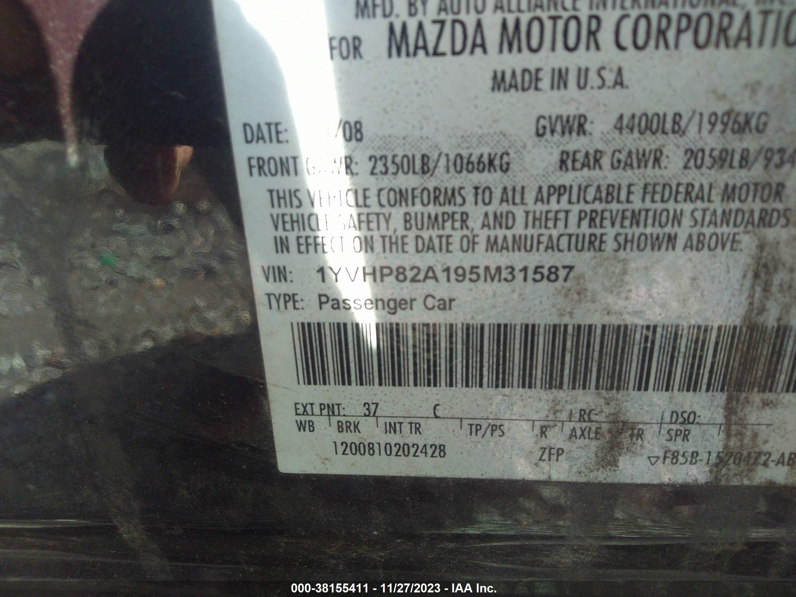 Photo 8 VIN: 1YVHP82A195M31587 - MAZDA 6 