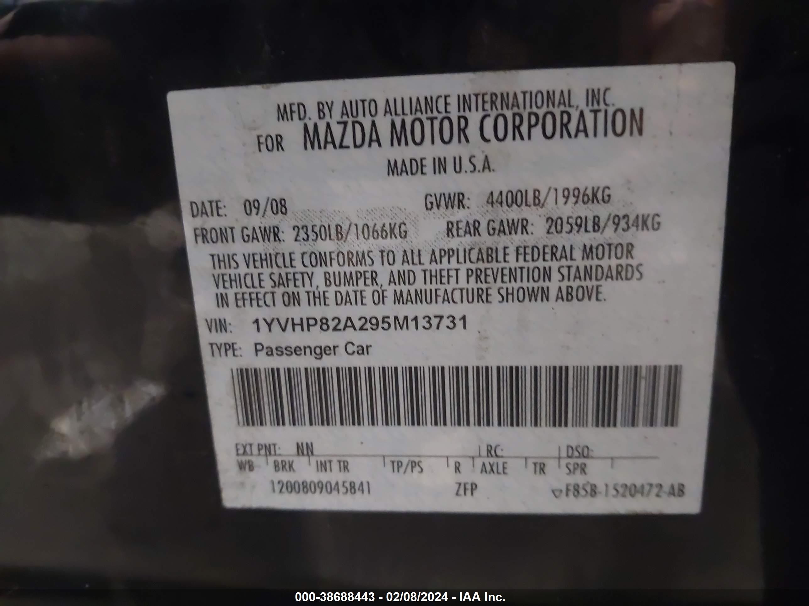 Photo 8 VIN: 1YVHP82A295M13731 - MAZDA 6 