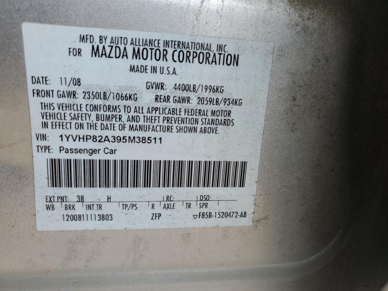 Photo 11 VIN: 1YVHP82A395M38511 - MAZDA 6 