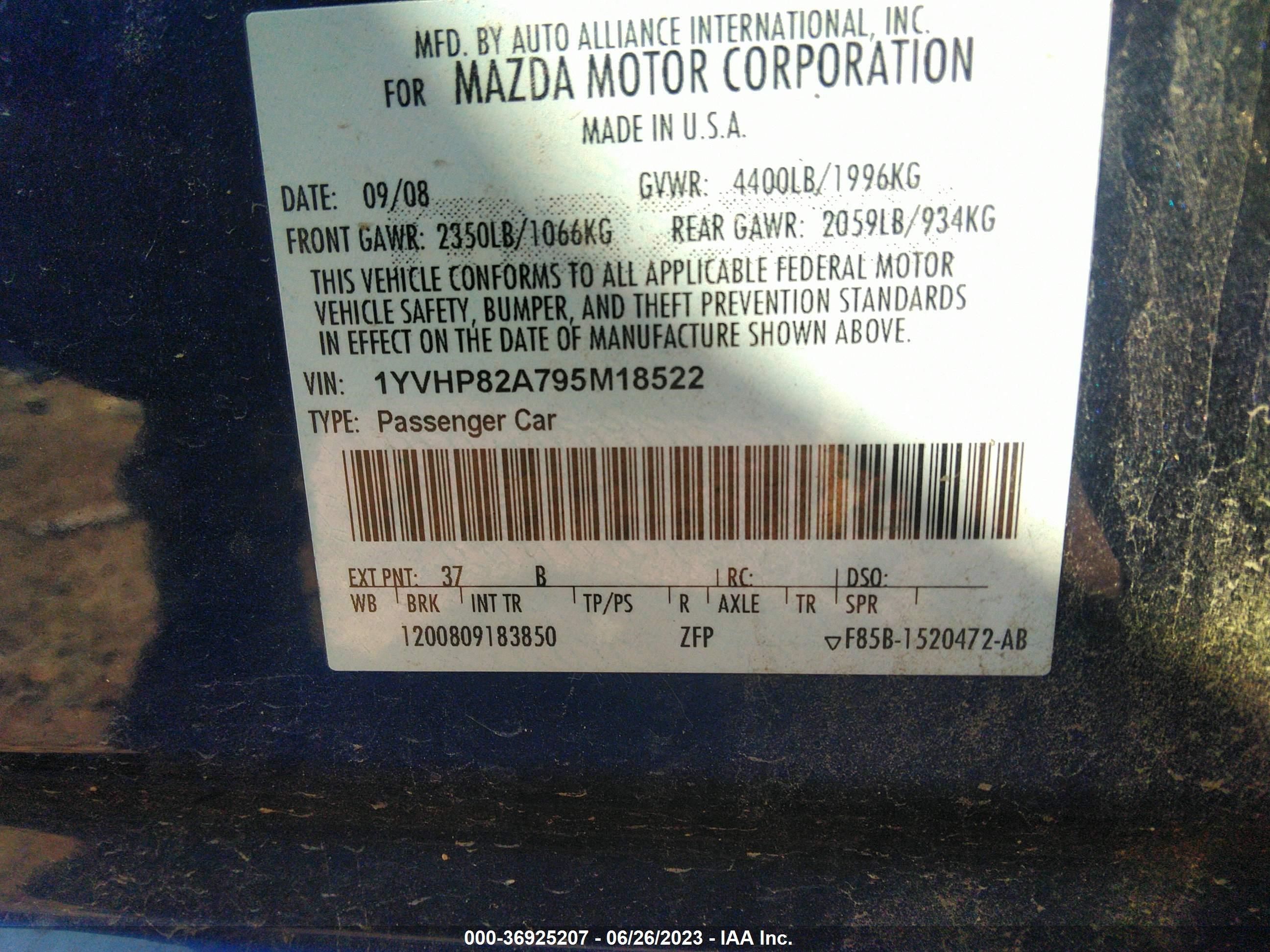 Photo 8 VIN: 1YVHP82A795M18522 - MAZDA 6 