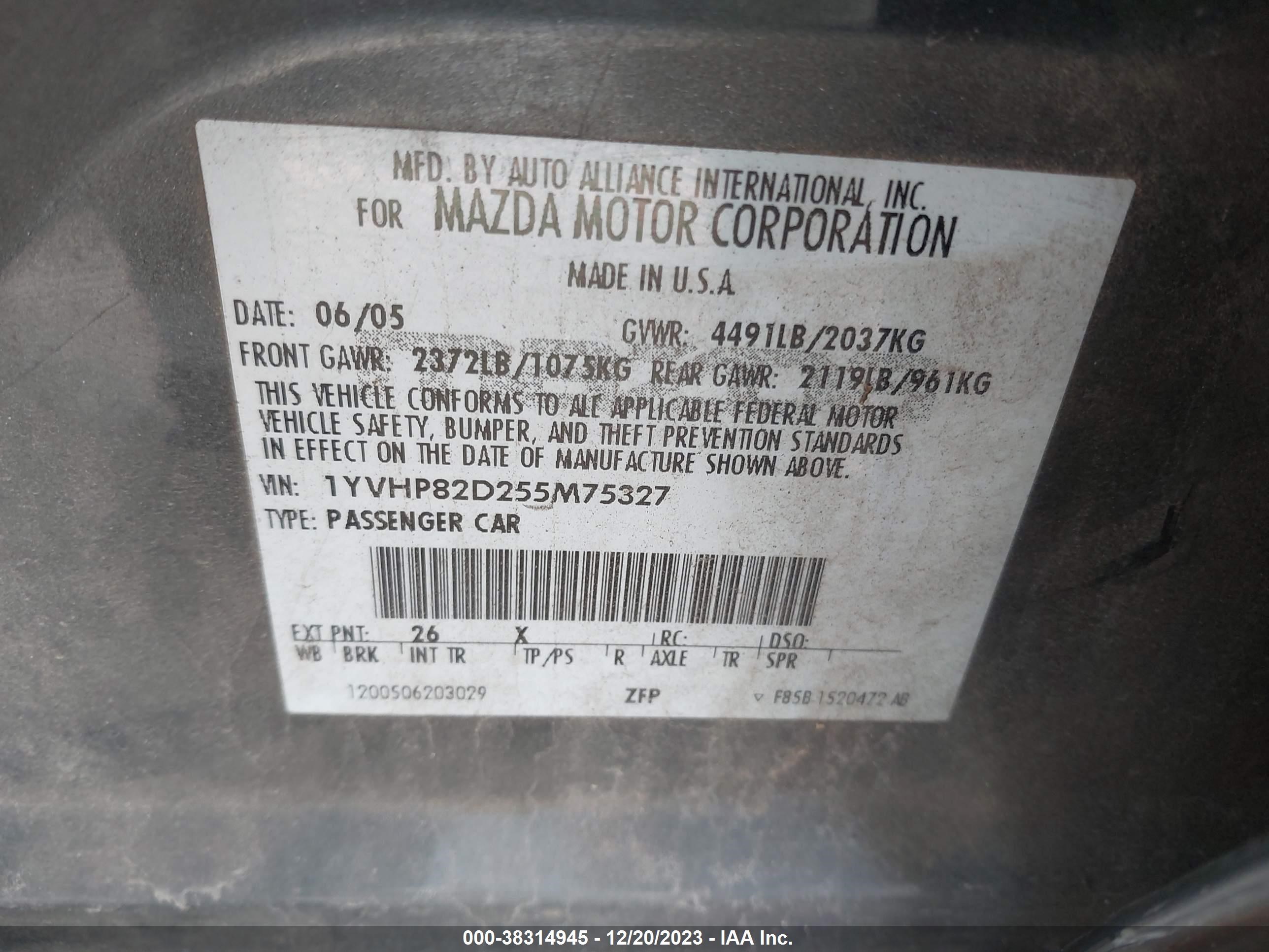 Photo 8 VIN: 1YVHP82D255M75327 - MAZDA 6 