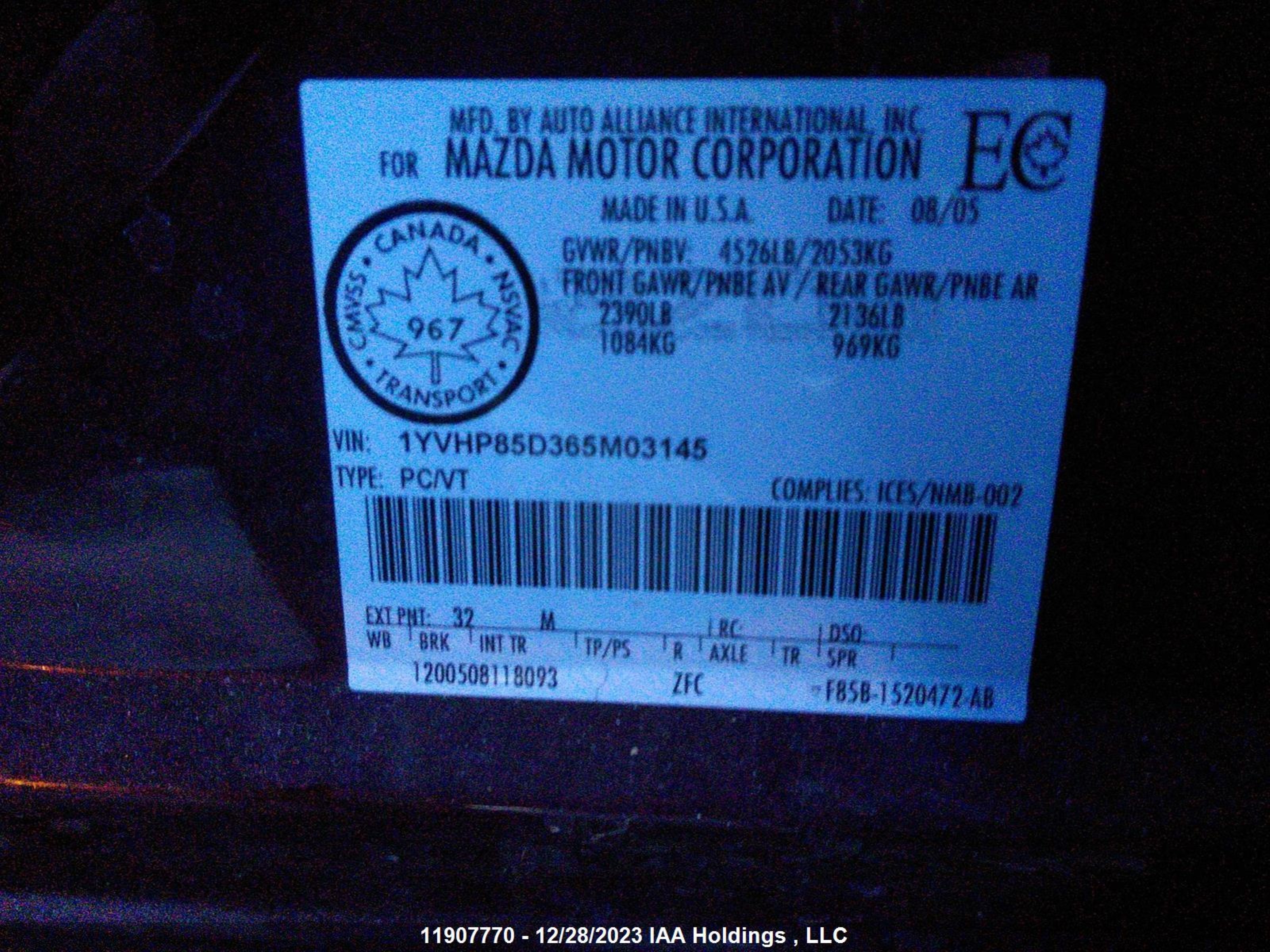 Photo 8 VIN: 1YVHP85D365M03145 - MAZDA 6 