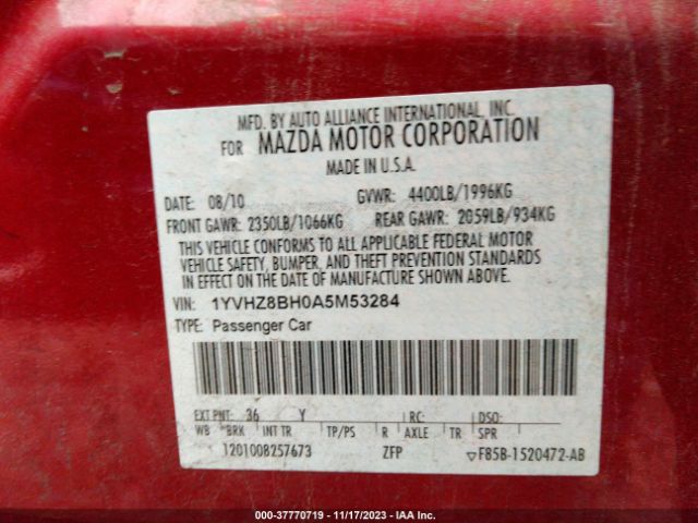 Photo 8 VIN: 1YVHZ8BH0A5M53284 - MAZDA MAZDA6 