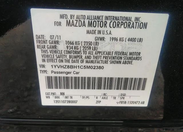 Photo 8 VIN: 1YVHZ8BH1C5M02380 - MAZDA MAZDA6 