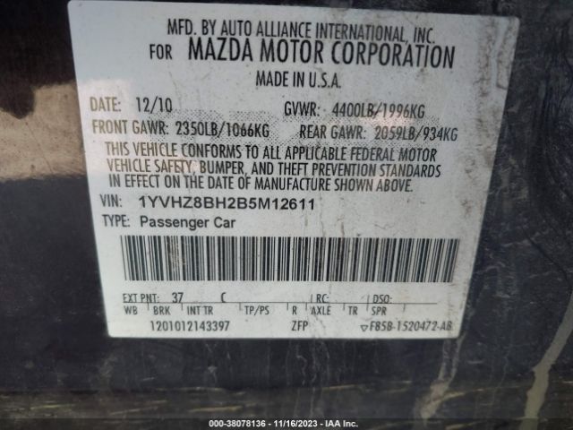 Photo 8 VIN: 1YVHZ8BH2B5M12611 - MAZDA MAZDA6 